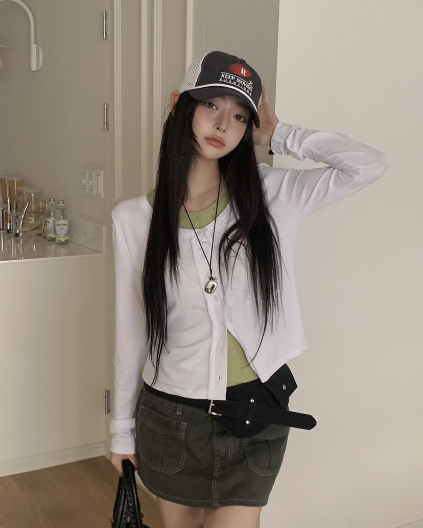 OURWAVE/OUR ROOM韓國直郵女士新品熱賣時尚長袖T恤開衫Our Wave/Our Room長袖T恤