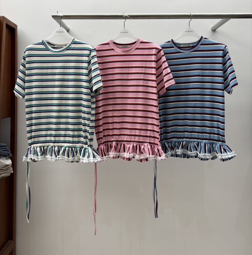 INTHEEND東大門代購女士新款推薦真品休閑職業人氣T恤條紋INTHEENDT恤