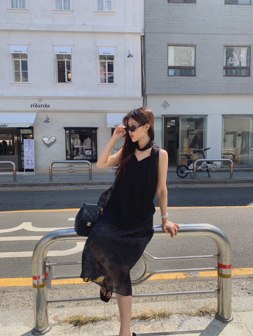 LA CREME東大門代購女裝新品推薦真品休閑人氣連衣裙圍巾LA CREME連衣裙