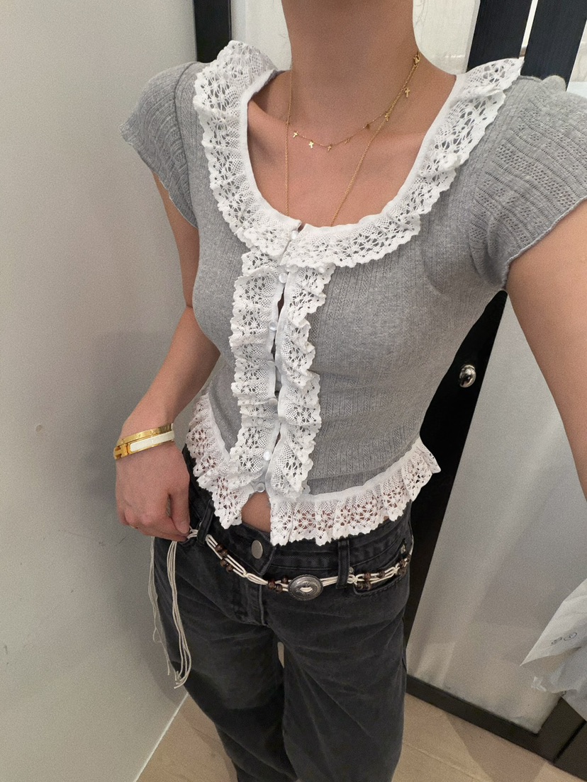 LOVE PULL韓國代購女裝新品熱賣職業推薦26春夏T恤提花鏤空LOVE PULLT恤