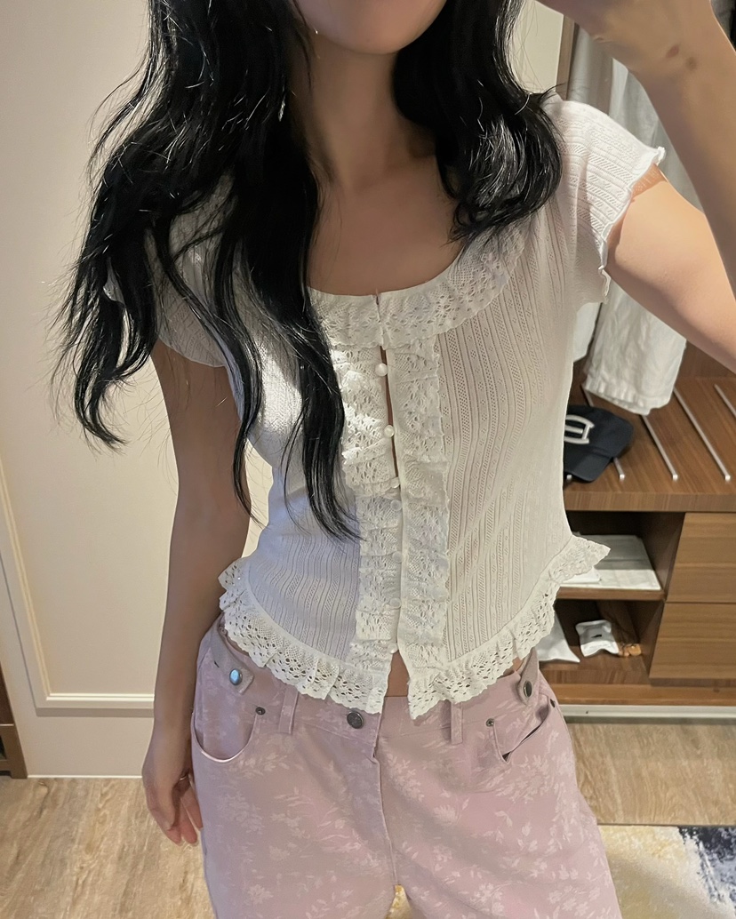 LOVE PULL韓國代購女裝新品熱賣職業推薦26春夏T恤提花鏤空LOVE PULLT恤