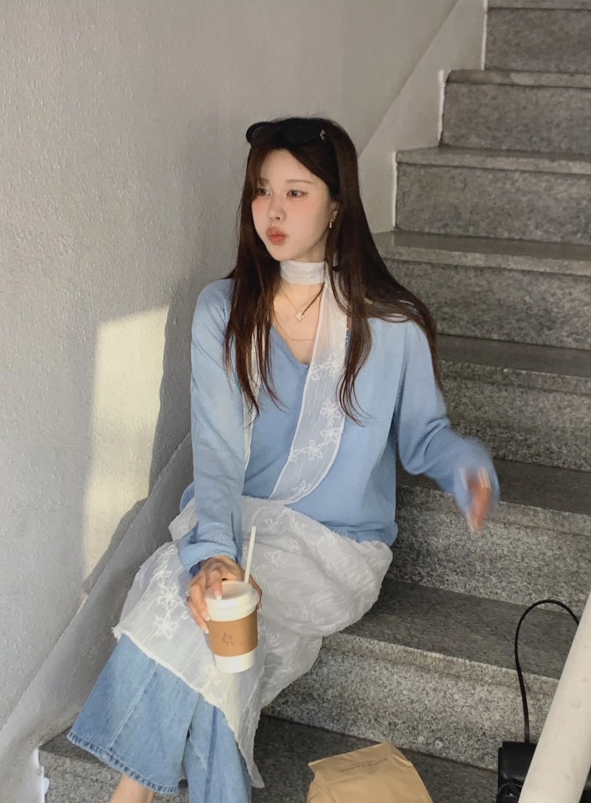 LA CREME韓國直郵實拍女士新款熱賣時尚針織衫亞麻布含繩LA CREME針織衫