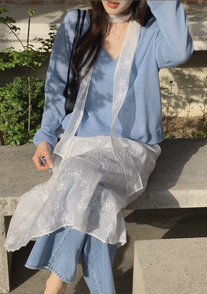 LA CREME韓國直郵實拍女士新款熱賣時尚針織衫亞麻布含繩LA CREME針織衫