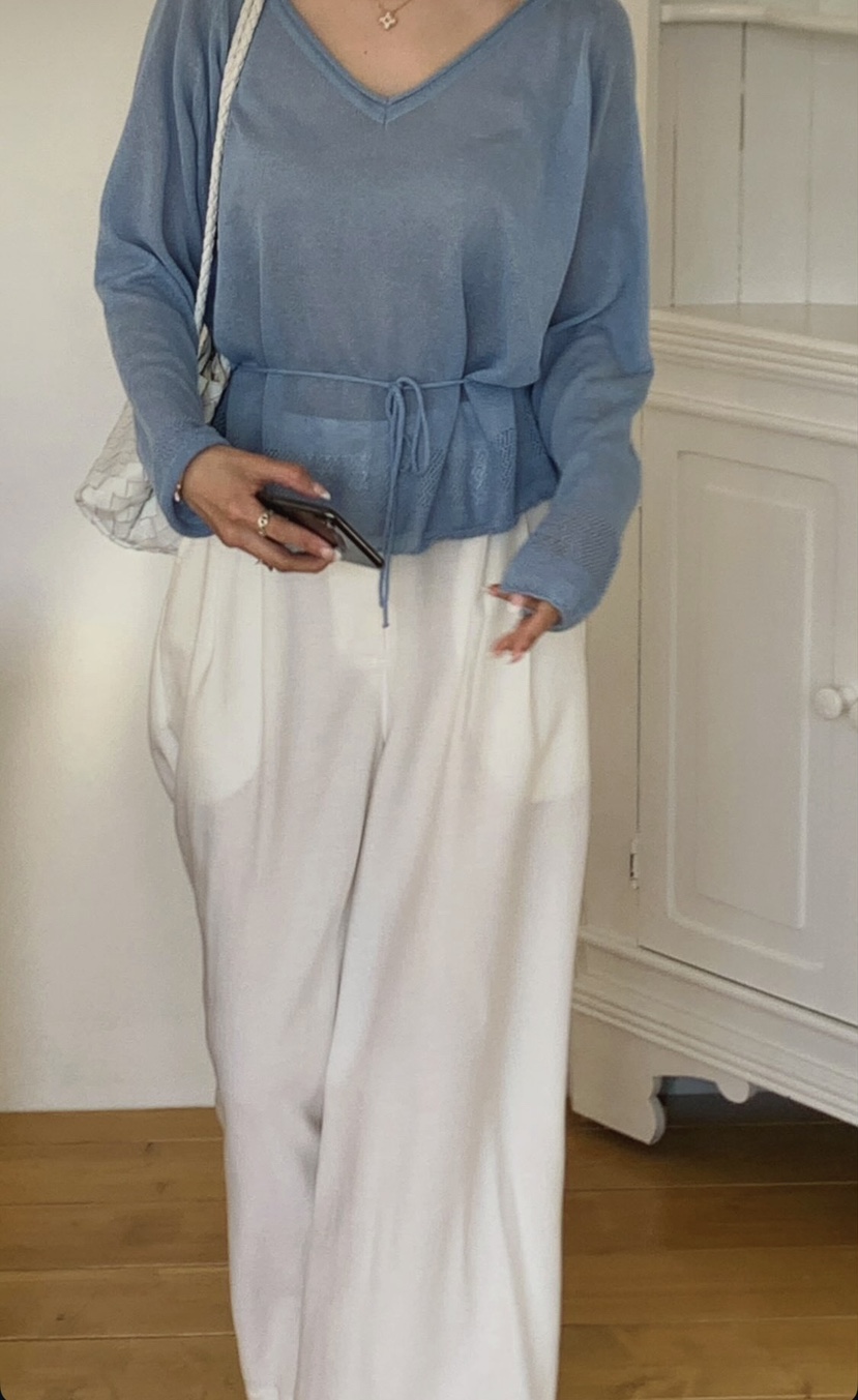 LA CREME韓國直郵實拍女士新款熱賣時尚針織衫亞麻布含繩LA CREME針織衫