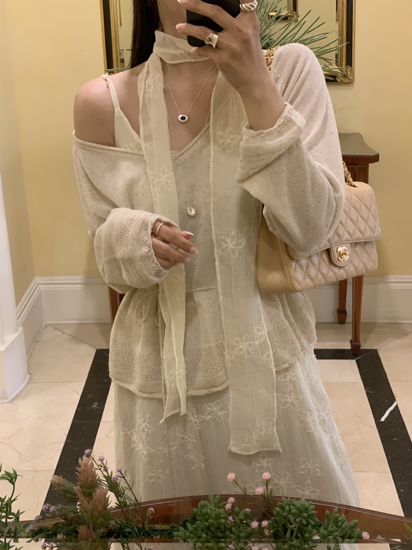 LA CREME韓國直郵實拍女士新款熱賣時尚針織衫亞麻布含繩LA CREME針織衫