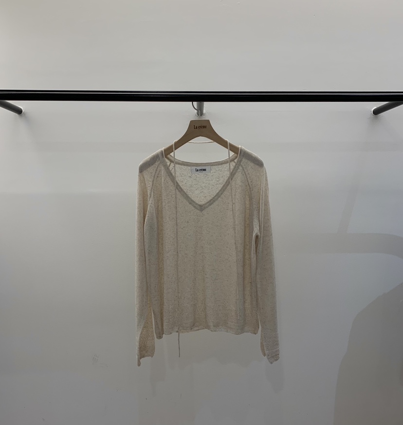 LA CREME韓國直郵實拍女士新款熱賣時尚針織衫亞麻布含繩LA CREME針織衫圖色1