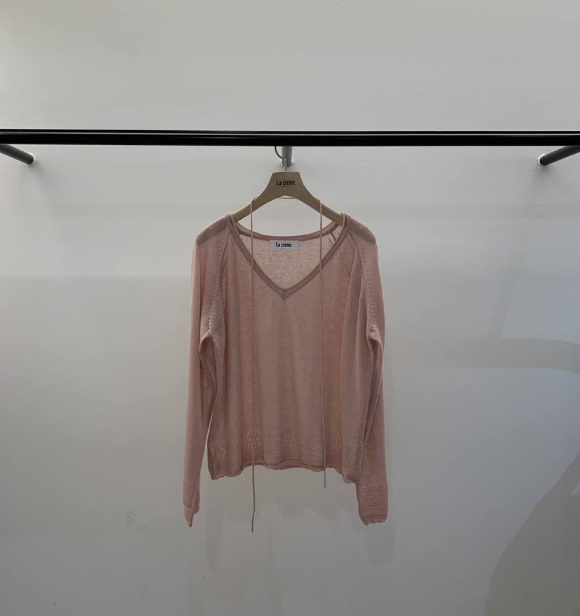 LA CREME韓國直郵實拍女士新款熱賣時尚針織衫亞麻布含繩LA CREME針織衫圖色2