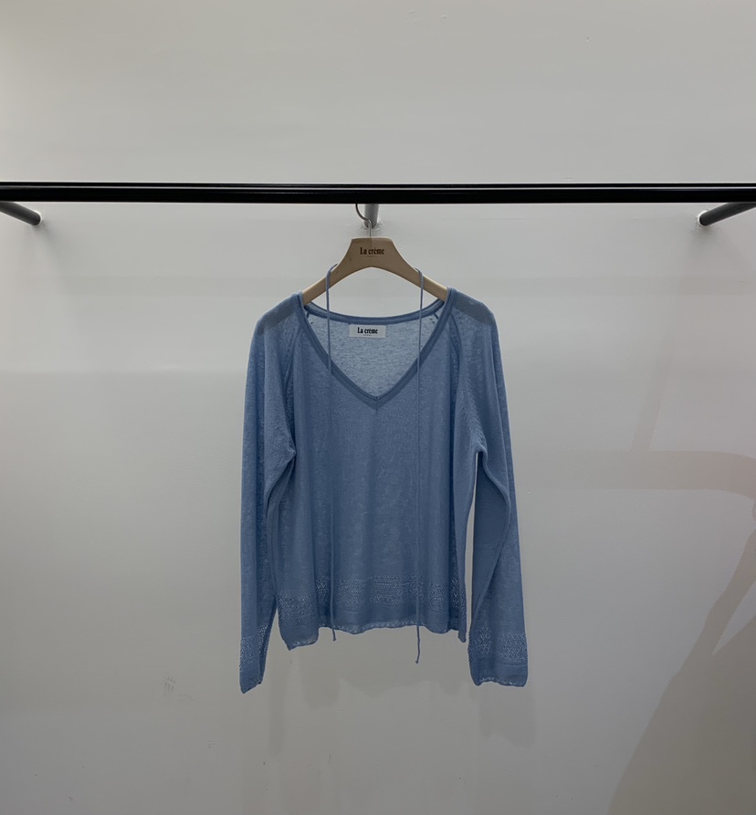 LA CREME韓國直郵實拍女士新款熱賣時尚針織衫亞麻布含繩LA CREME針織衫圖色3