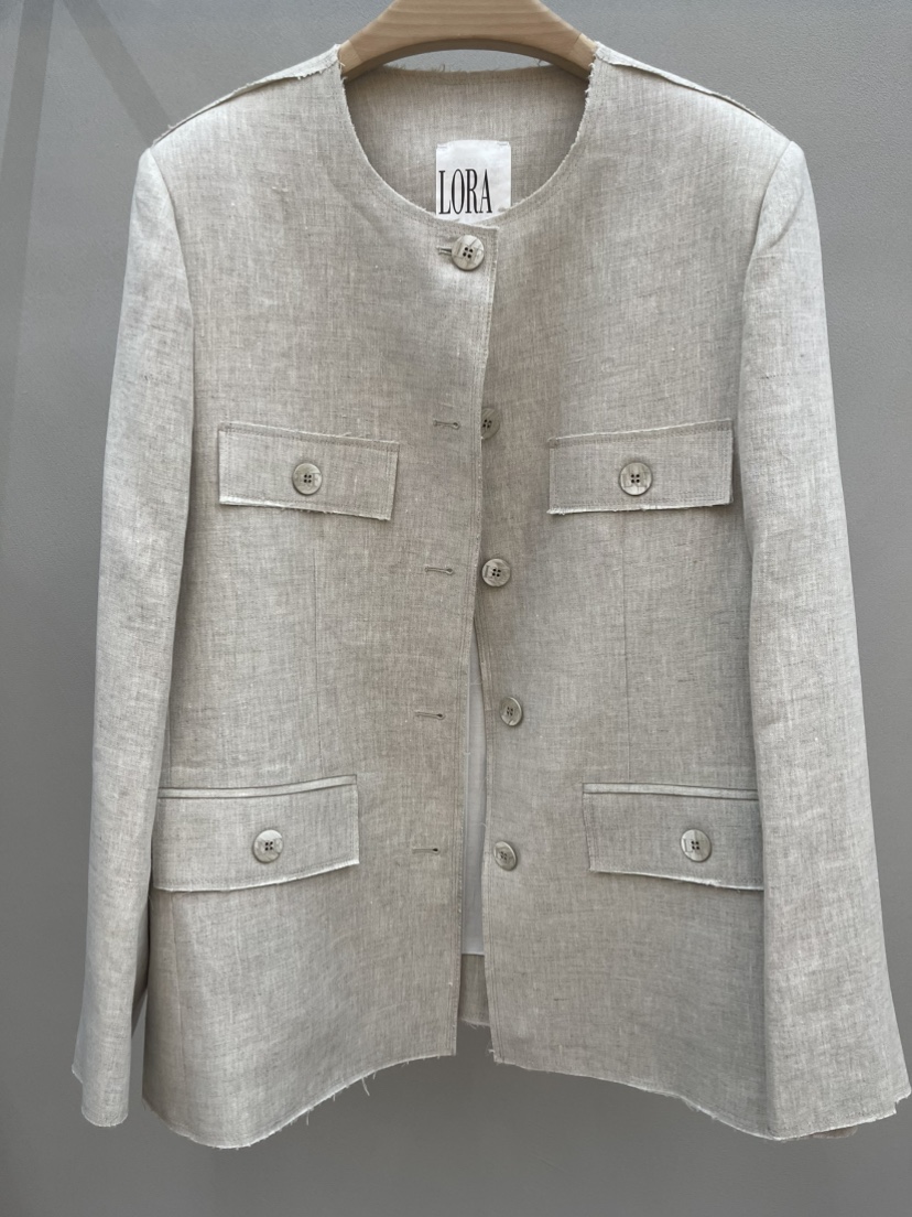 PLUS HONG-P韓國代購女士新款熱賣推薦真品夾克口袋亞麻LORA FAMILY/PLUS HONG夾克