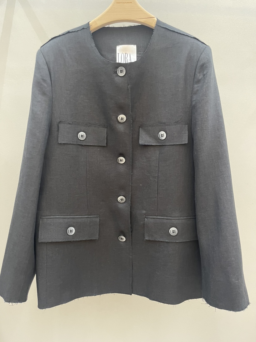 PLUS HONG-P韓國代購女士新款熱賣推薦真品夾克口袋亞麻LORA FAMILY/PLUS HONG夾克