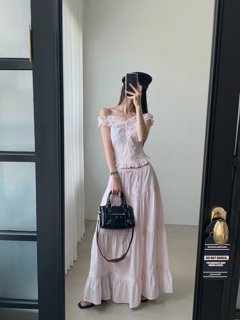 VERANDA東大門代購女裝新款人氣休閑真品長裙棉質褶裥長款VERANDA長裙