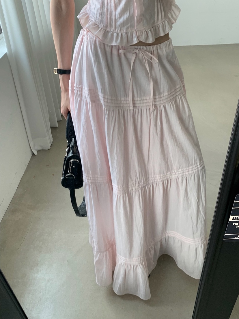 VERANDA東大門代購女裝新款人氣休閑真品長裙棉質褶裥長款VERANDA長裙