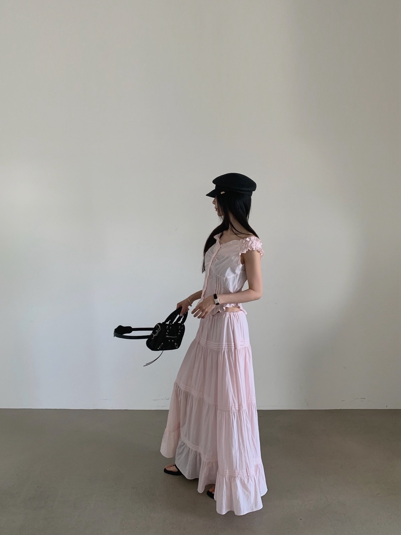 VERANDA東大門代購女裝新款人氣休閑真品長裙棉質褶裥長款VERANDA長裙