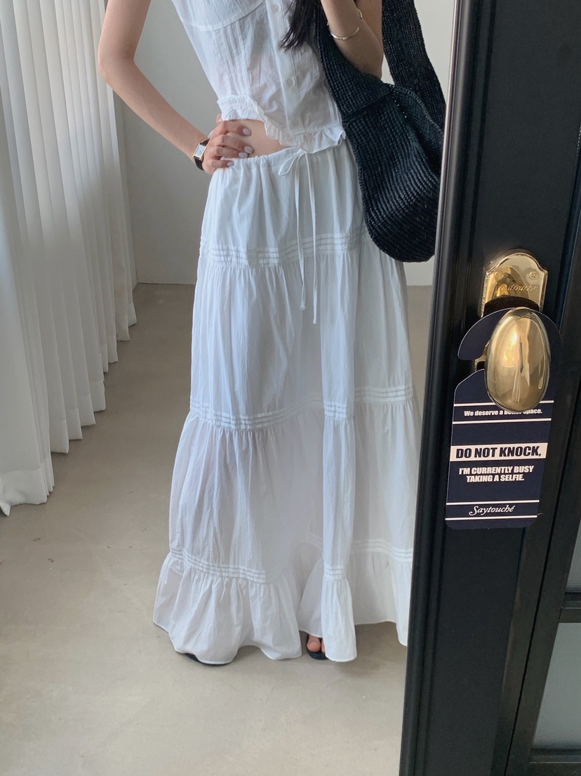 VERANDA東大門代購女裝新款人氣休閑真品長裙棉質褶裥長款VERANDA長裙