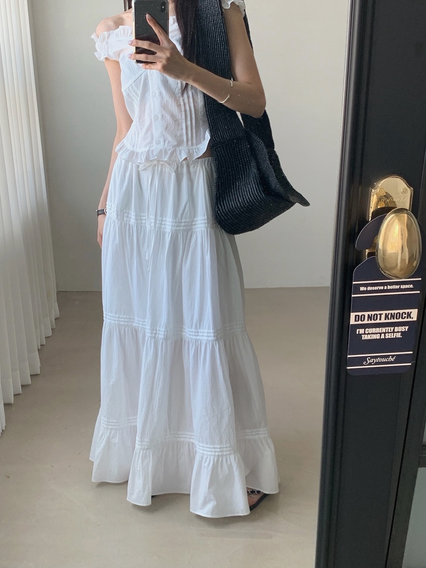 VERANDA東大門代購女裝新款人氣休閑真品長裙棉質褶裥長款VERANDA長裙