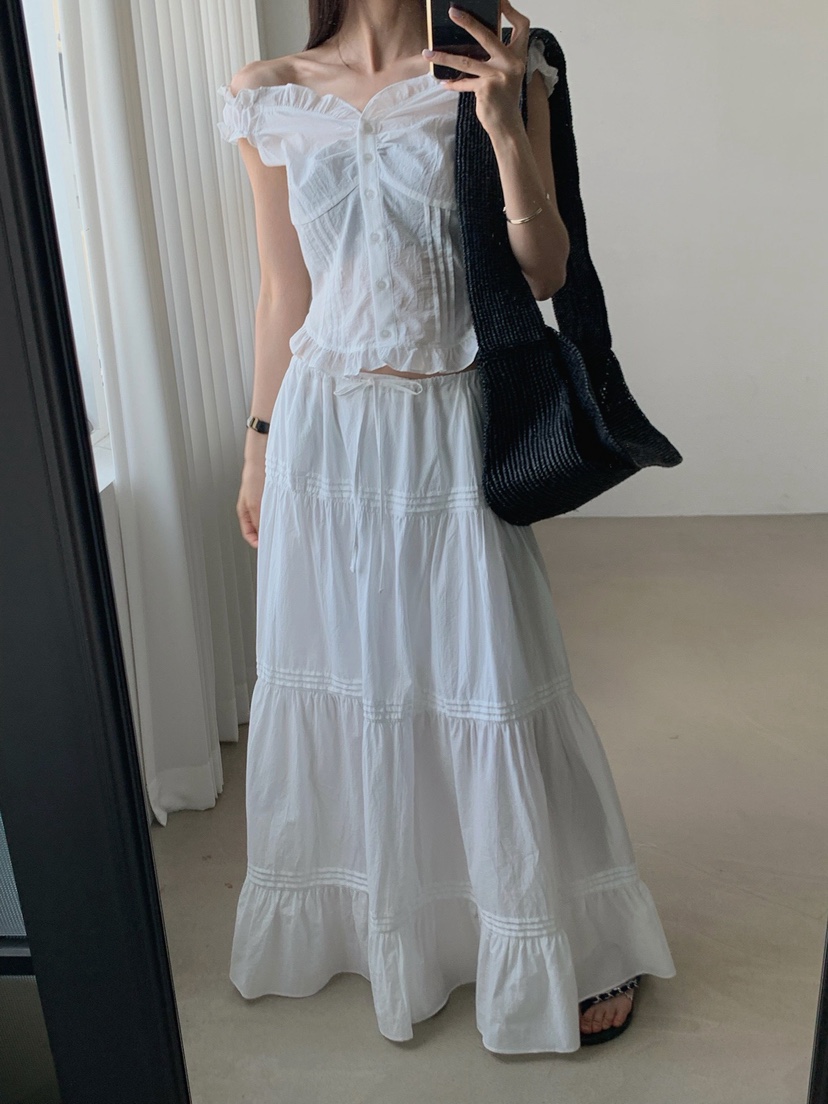 VERANDA東大門代購女裝新款人氣休閑真品長裙棉質褶裥長款VERANDA長裙