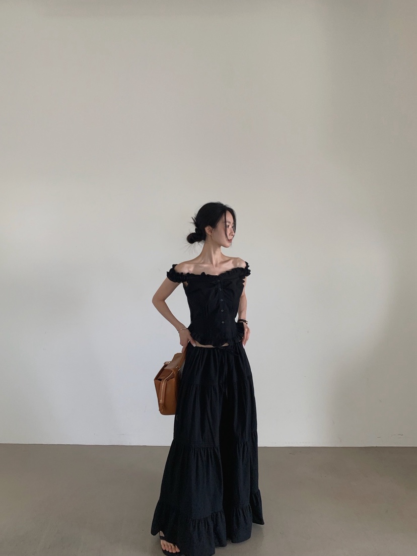 VERANDA東大門代購女裝新款人氣休閑真品長裙棉質褶裥長款VERANDA長裙