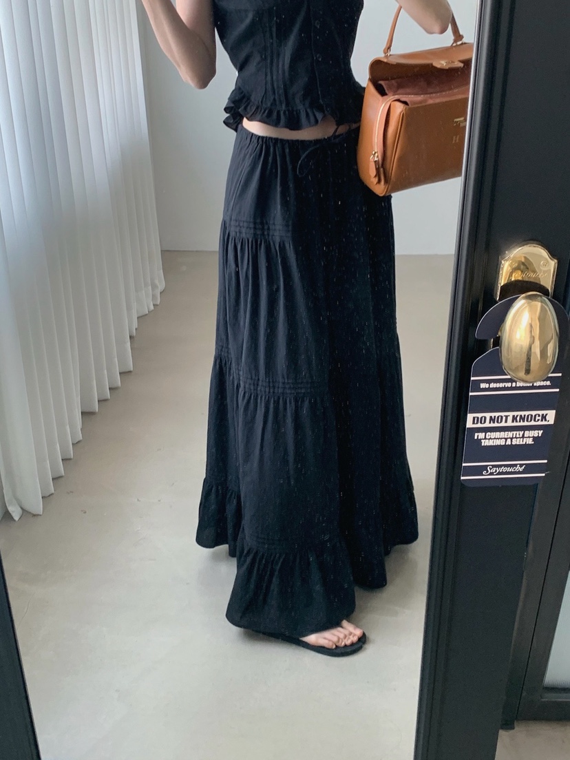 VERANDA東大門代購女裝新款人氣休閑真品長裙棉質褶裥長款VERANDA長裙