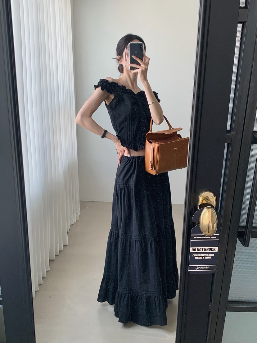 VERANDA東大門代購女裝新款人氣休閑真品長裙棉質褶裥長款VERANDA長裙