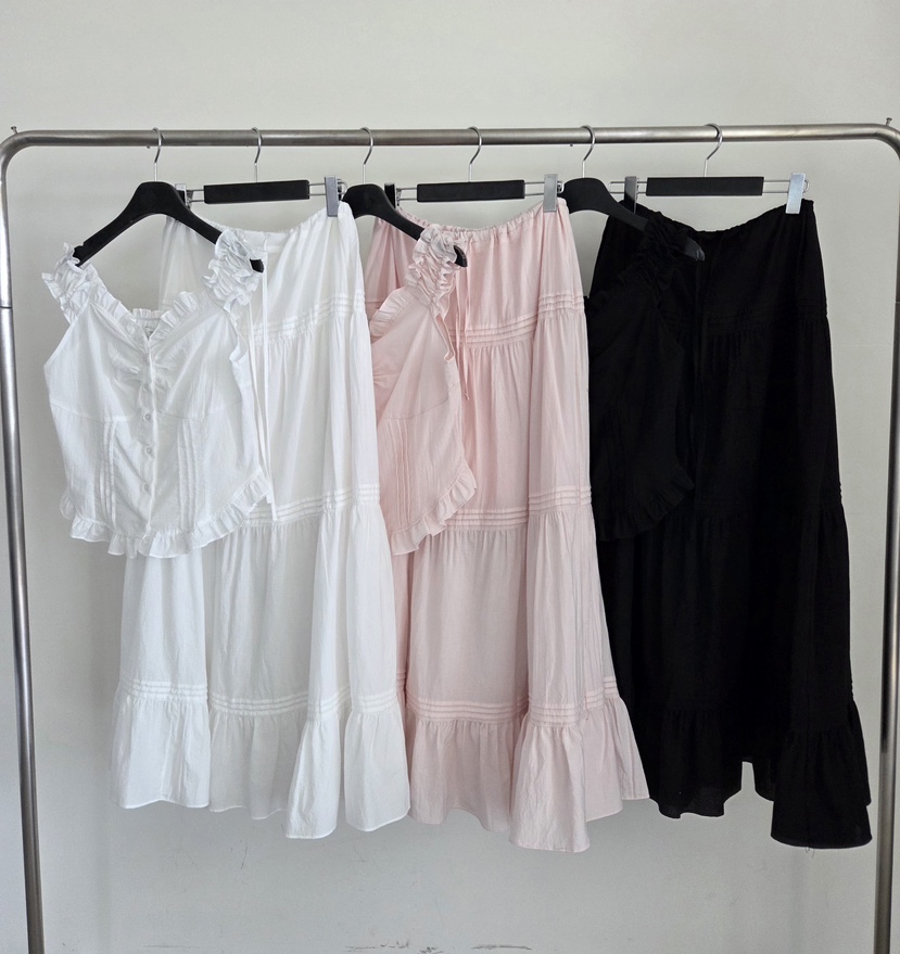 VERANDA東大門代購女裝新款人氣休閑真品長裙棉質褶裥長款VERANDA長裙