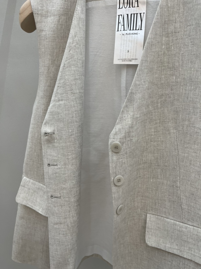 PLUS HONG-P韓國代購女裝新品熱賣26春夏推薦職業馬甲亞麻LORA FAMILY/PLUS HONG馬甲