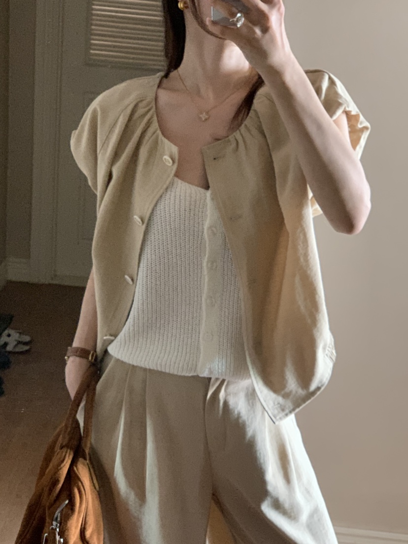 LA CREME韓國直郵女裝新品熱賣職業推薦襯衫蕾絲衫亞麻燈籠LA CREME襯衫/蕾絲衫