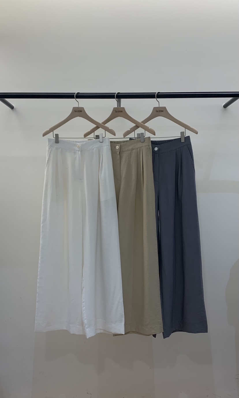 LA CREME韓國東大門直郵女士新款熱賣時尚休閑褲褶裥亞麻LA CREME休閑褲