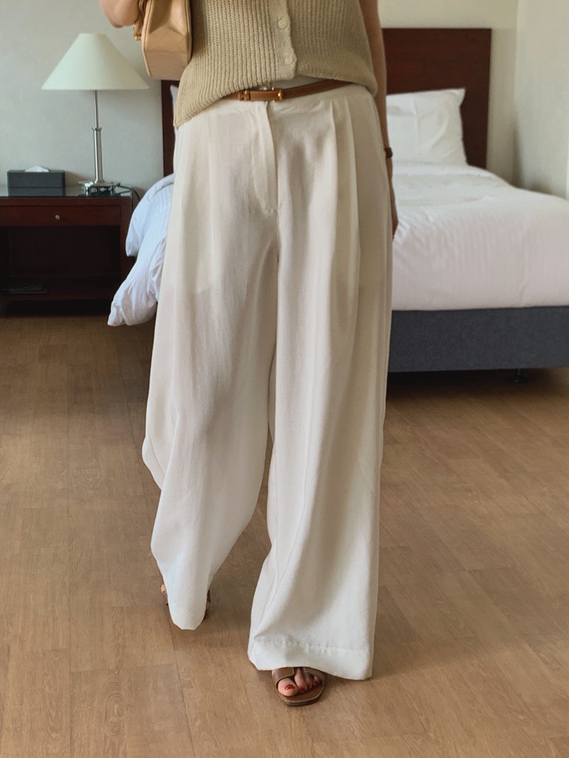 LA CREME韓國東大門直郵女士新款熱賣時尚休閑褲褶裥亞麻LA CREME休閑褲