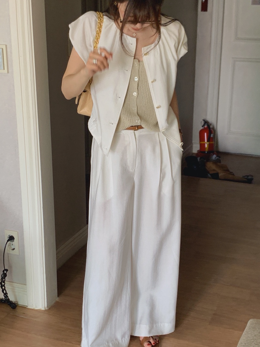 LA CREME韓國東大門直郵女士新款熱賣時尚休閑褲褶裥亞麻LA CREME休閑褲