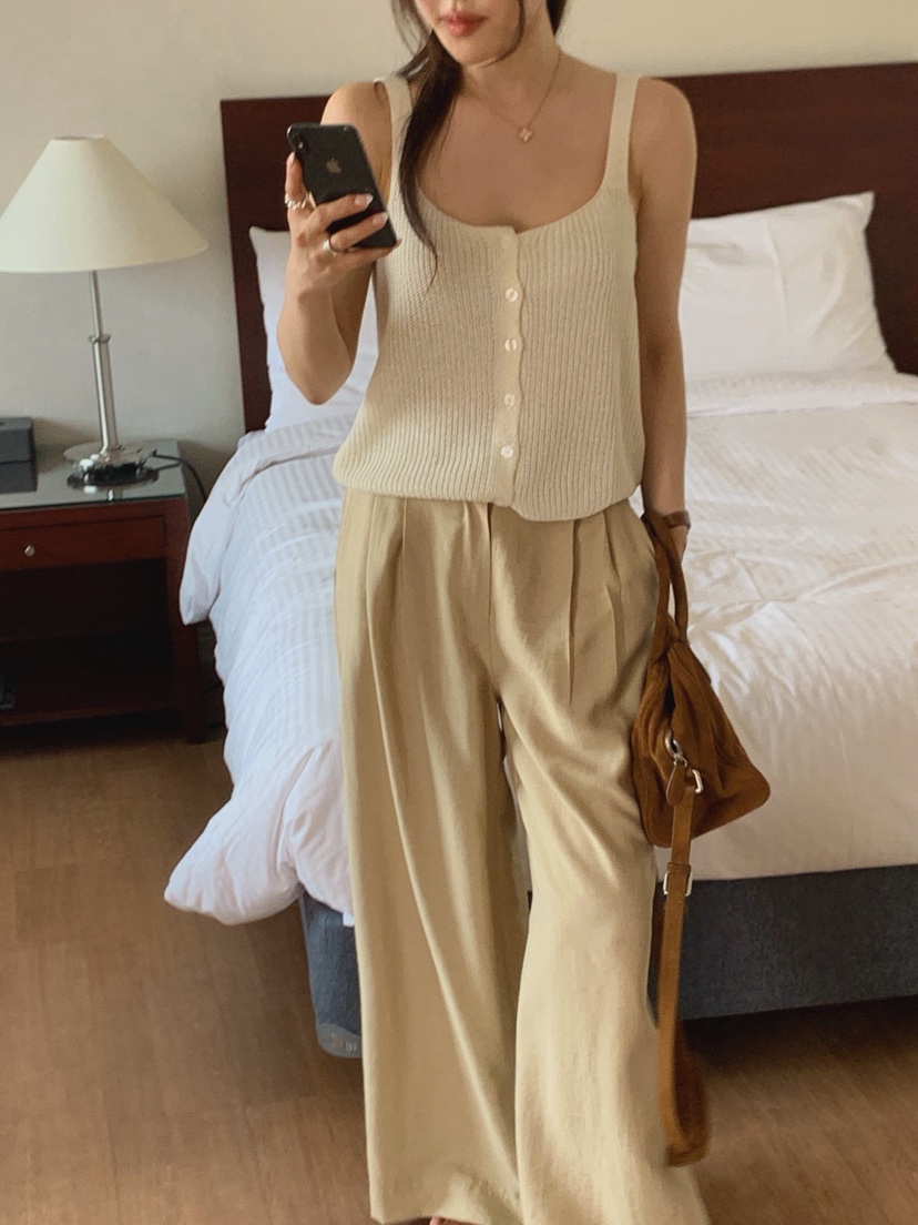 LA CREME韓國東大門直郵女士新款熱賣時尚休閑褲褶裥亞麻LA CREME休閑褲