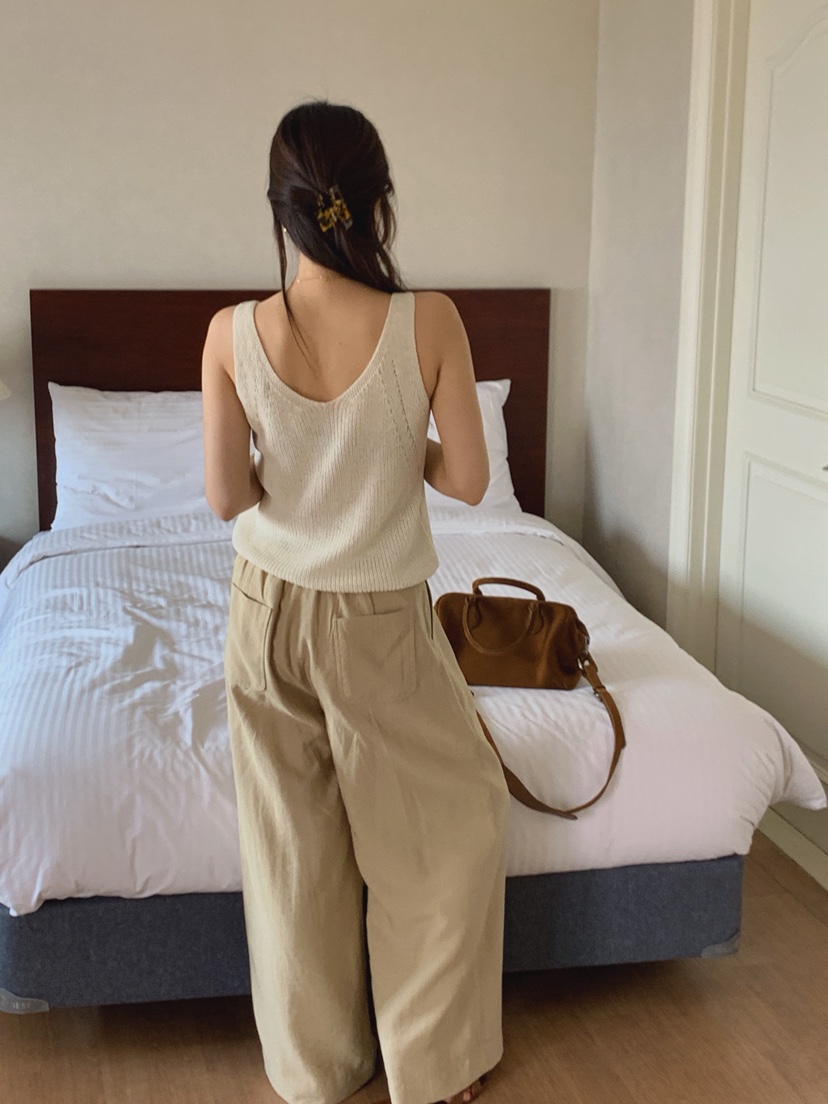 LA CREME韓國東大門直郵女士新款熱賣時尚休閑褲褶裥亞麻LA CREME休閑褲