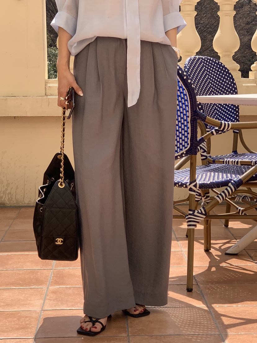 LA CREME韓國東大門直郵女士新款熱賣時尚休閑褲褶裥亞麻LA CREME休閑褲