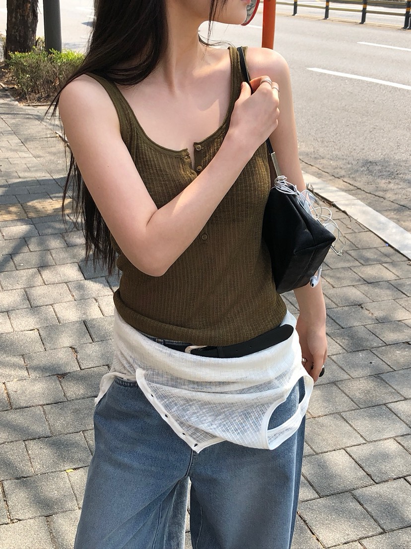 UNBOUND韓國代購女士新品人氣熱賣推薦26春夏吊帶背心紐扣UNBOUND吊帶/背心