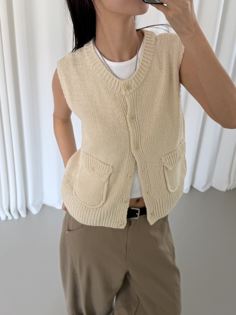 KARE/WEREPIECE韓國代購女士新品職業26春夏馬甲口袋棉質KARE/WEREPIECE馬甲