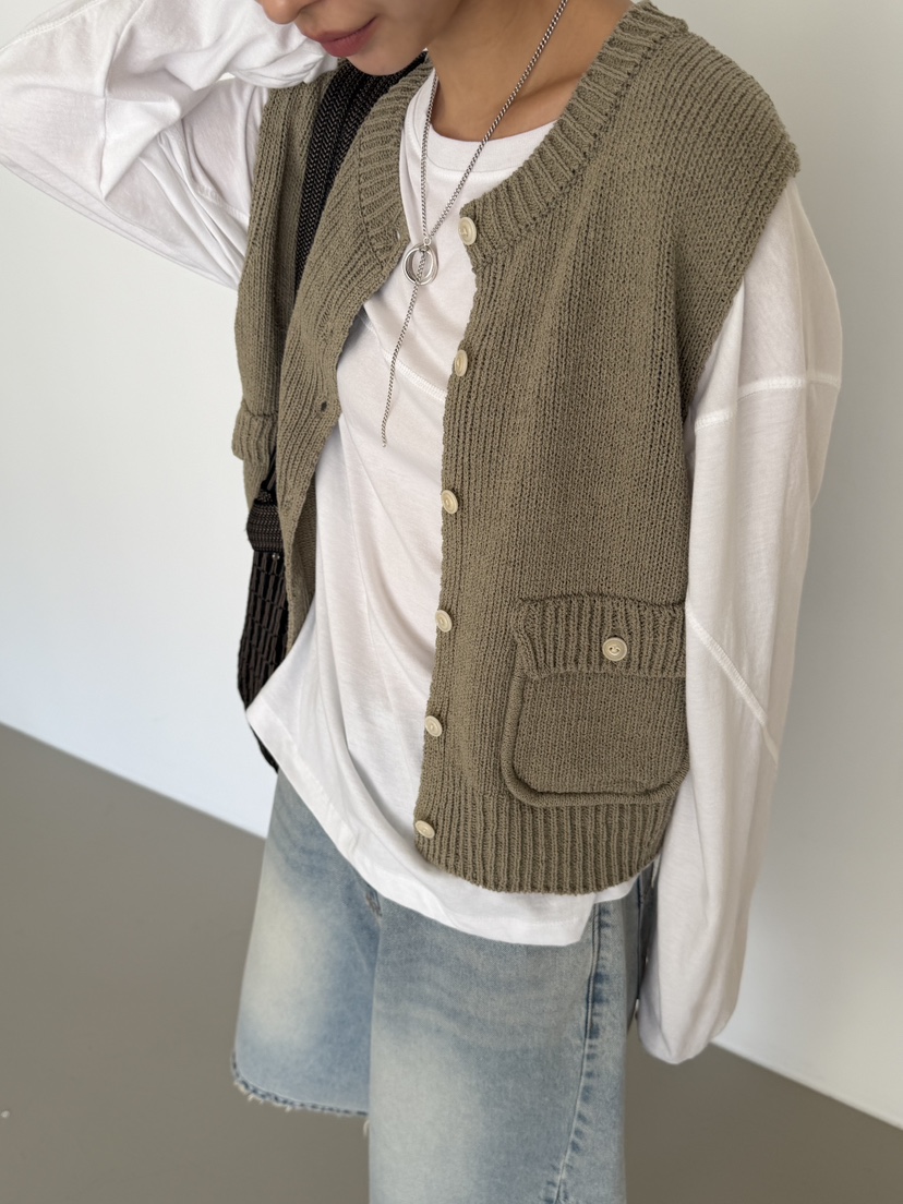 KARE/WEREPIECE韓國代購女士新品職業26春夏馬甲口袋棉質KARE/WEREPIECE馬甲