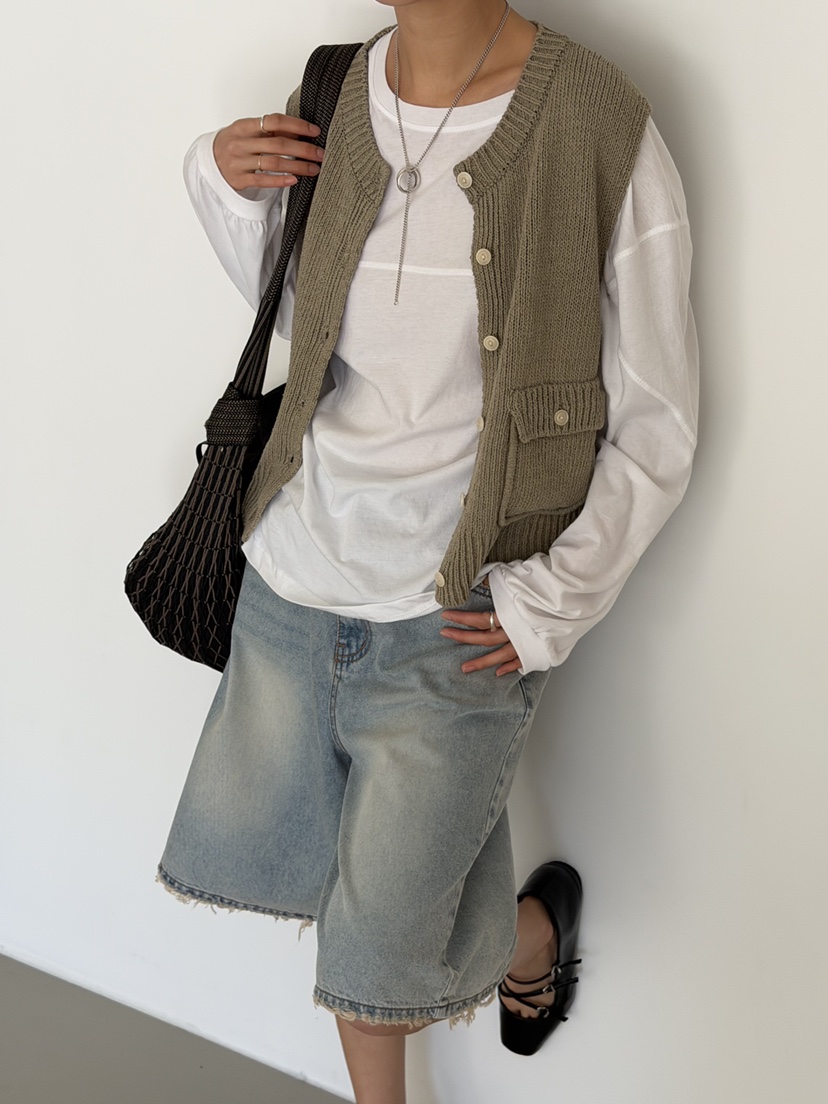 KARE/WEREPIECE韓國代購女士新品職業26春夏馬甲口袋棉質KARE/WEREPIECE馬甲