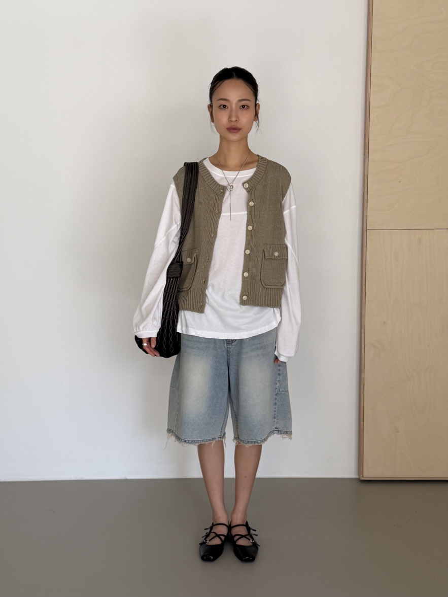 KARE/WEREPIECE韓國代購女士新品職業26春夏馬甲口袋棉質KARE/WEREPIECE馬甲