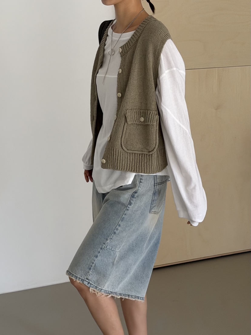 KARE/WEREPIECE韓國代購女士新品職業26春夏馬甲口袋棉質KARE/WEREPIECE馬甲