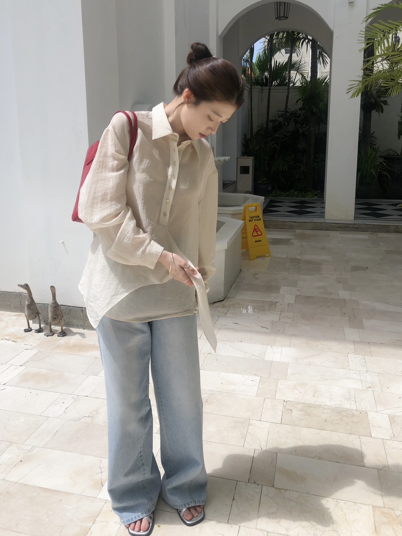 ERUME韓國東大門代購女士新品熱賣推薦時尚襯衫蕾絲衫透明ERUME襯衫/蕾絲衫