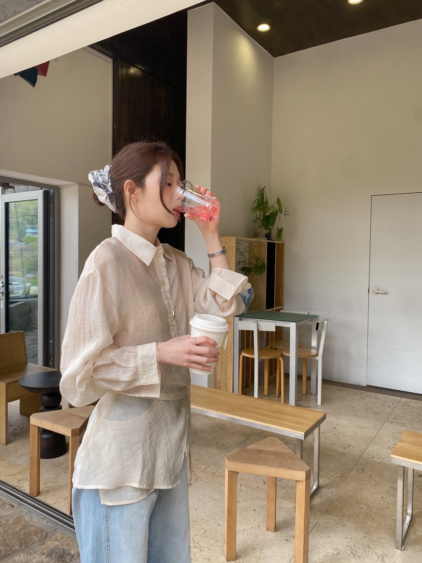 ERUME韓國東大門代購女士新品熱賣推薦時尚襯衫蕾絲衫透明ERUME襯衫/蕾絲衫