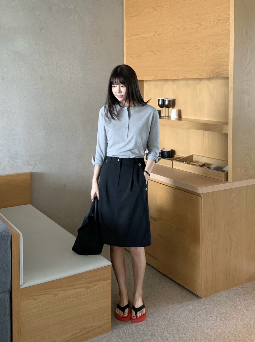 COURGETTE韓國東大門直郵女士新品推薦人氣休閑長袖T恤紐扣COURGETTE長袖T恤