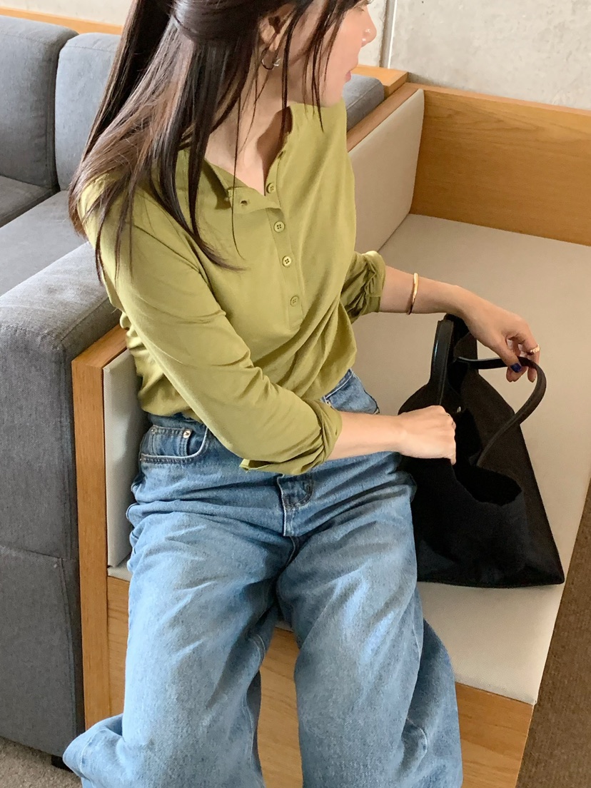 COURGETTE韓國東大門直郵女士新品推薦人氣休閑長袖T恤紐扣COURGETTE長袖T恤
