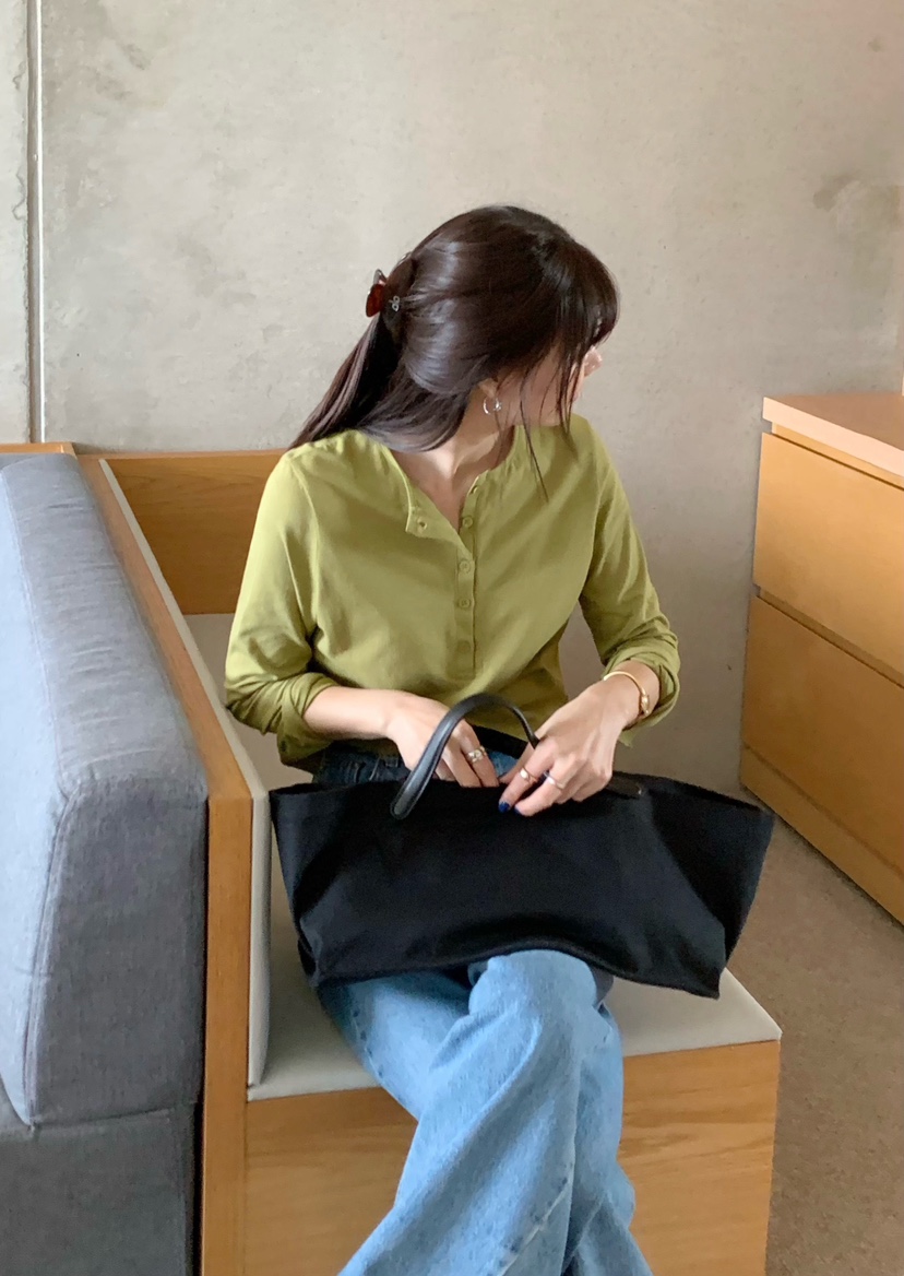 COURGETTE韓國東大門直郵女士新品推薦人氣休閑長袖T恤紐扣COURGETTE長袖T恤