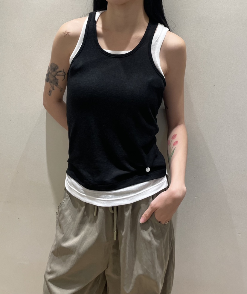 NEOUL韓國東大門代購女士新款26春夏推薦休閑吊帶背心雙層NEOUL/ahin雙領標簽吊帶/背心