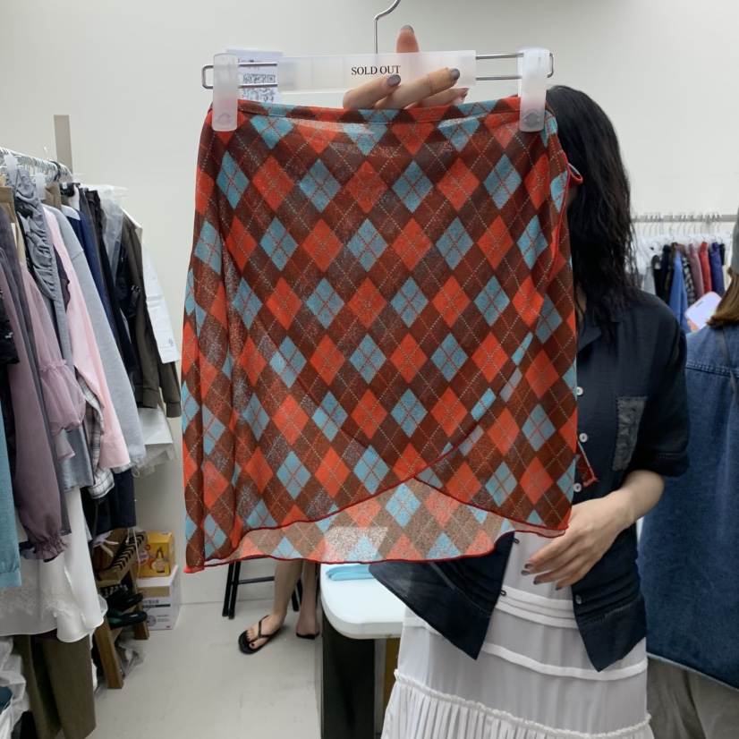 SOLD OUT韓國代購女士新品時尚熱賣人氣26春夏短裙裹身裙格紋SOLD OUT短裙圖色2