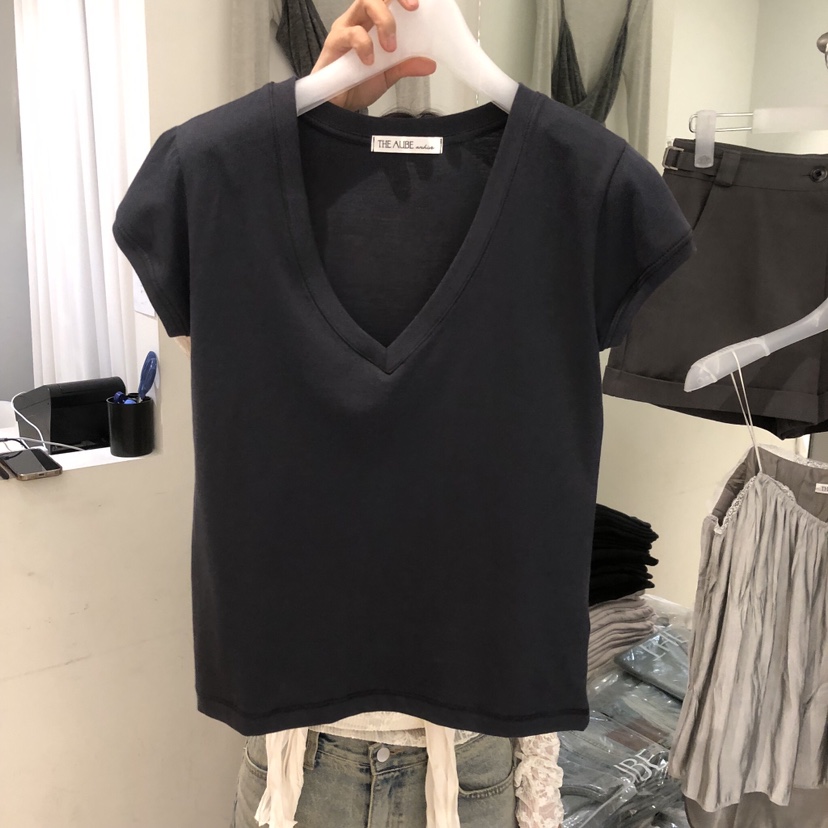 AUBE韓國東大門直郵女裝新款26春夏職業休閑推薦人氣T恤V領AUBET恤圖色4