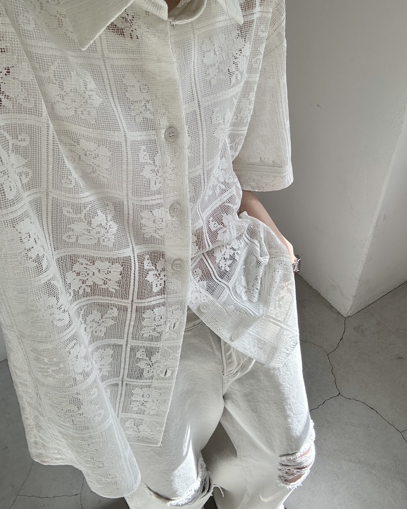 HOWDY/FACT THE NERD韓國代購女裝新款職業襯衫蕾絲衫不含內搭鉤針編織HOWDY/FACT THE NERD襯衫/蕾絲衫