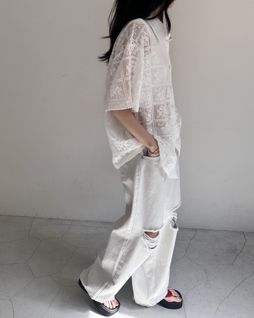 HOWDY/FACT THE NERD韓國代購女裝新款職業襯衫蕾絲衫不含內搭鉤針編織HOWDY/FACT THE NERD襯衫/蕾絲衫