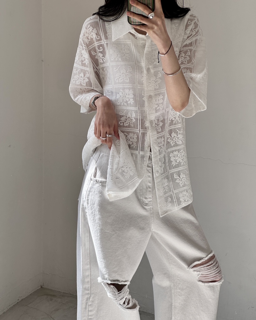 HOWDY/FACT THE NERD韓國代購女裝新款職業襯衫蕾絲衫不含內搭鉤針編織HOWDY/FACT THE NERD襯衫/蕾絲衫