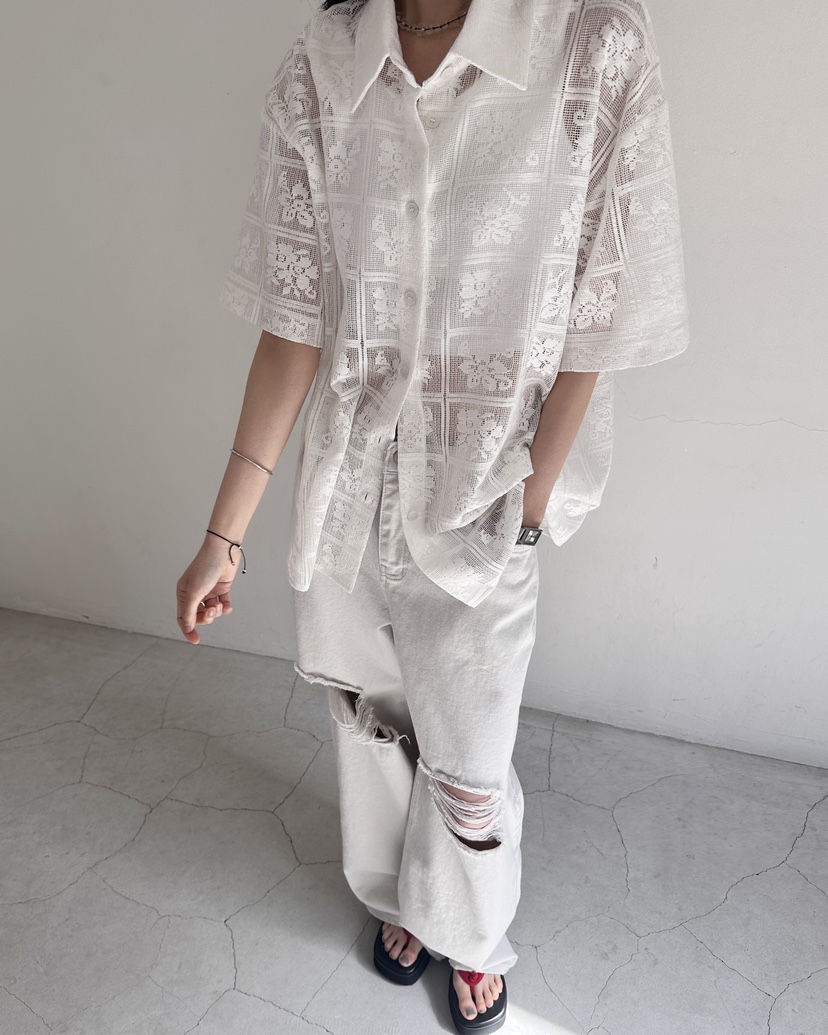 HOWDY/FACT THE NERD韓國代購女裝新款職業襯衫蕾絲衫不含內搭鉤針編織HOWDY/FACT THE NERD襯衫/蕾絲衫